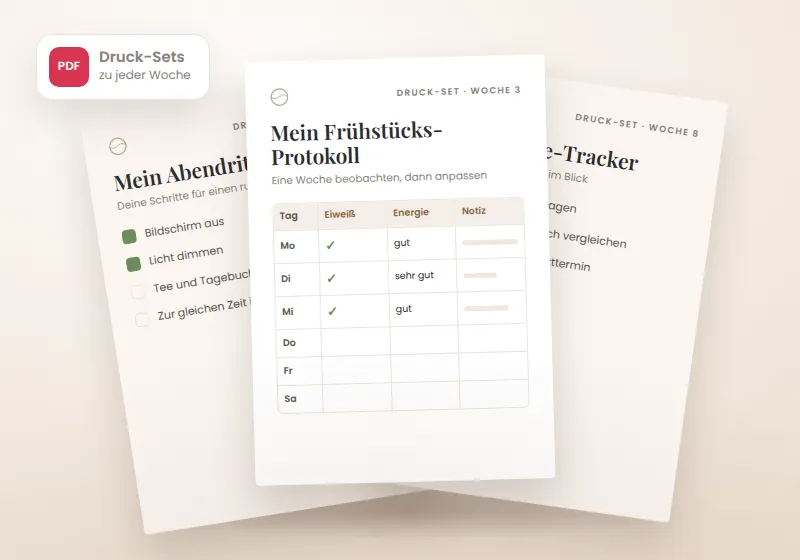 Handouts zum Ausdrucken, zum Beispiel ein Frühstücks-Protokoll